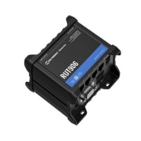 נתב סלולרי תעשייתי Teltonika RUT906 4G – פריט בודד בצבע שחור מוצג בזווית עליונה עם חיבורים בצד עם GPS