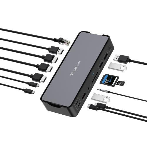תחנת עגינה 15 ב-1 Verbatim USB-C עם HDMI כפול 8K, PD 100W, RJ45 וחריצי SD