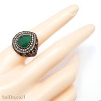 טבעת מכסף משובצת אבן זרקון ירוקה, אבני זרקון צבעוניות וציפוי נחושת RG6174