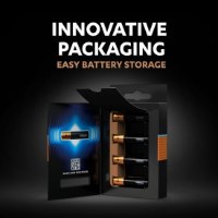 מארז ארבע סוללות Duracell Optimum AAA Lithium – מארז קרטון שחור פתוח המציג ארבע סוללות שחורות-זהובות