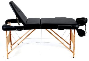 שולחן עיסוי מקצועי 3 חלקים 185×70 ס”מ Medics Care MC-190 Pro – שחור נפתח עם מסגרת עץ בהיר וראש מתכוונן מוגבה