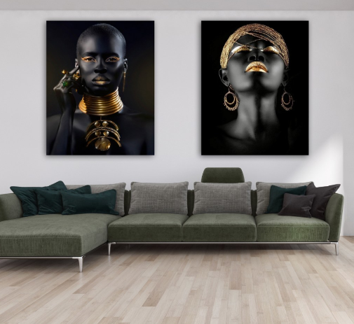 זוג תמונות קנבס מעוצבות "Gold & Black Women" | תמונות לבית | תמונות לסלון ולמשרד