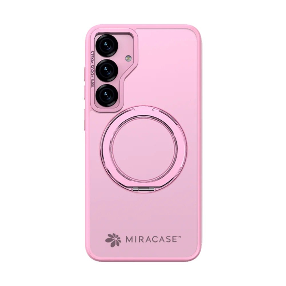כיסוי ורוד עבור Miracase Miraring Samsung S25 – אלחוטי כיסוי טלפון ורוד עם טבעת אחיזה שקופה בחלקו האחורי ופתח למצלמות