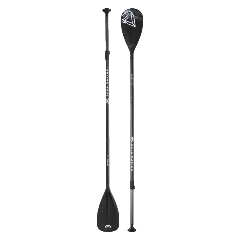 משוט לסאפ ||| Aqua Marina Sport – משוט לסאפ Aqua Marina Sport שני חלקי משוט שחורים עומדים על רקע לבן