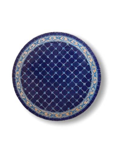 שולחן מוזאיקה כחול טורקיז עיטורים - קוטר 80