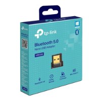 מתאם בלוטות' TP-Link UB500 Bluetooth 5.4 Nano USB – פריט בודד קופסת מוצר כחולה-ירוקה עם לוגו ואיור של המתאם