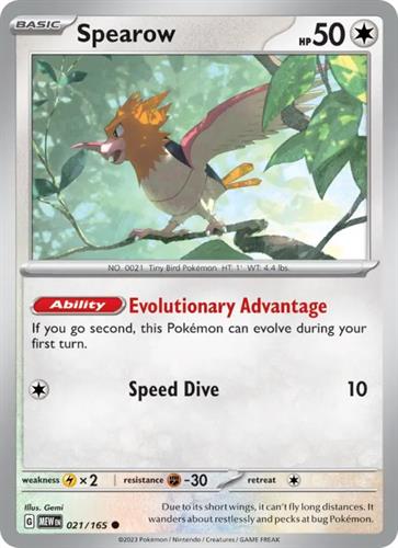 קלף בודד single פוקימון - spearow - 151 - 021/165