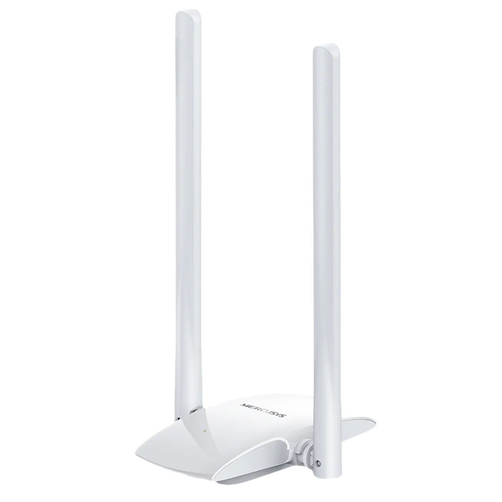מתאם רשת אלחוטי Mercusys N300 Wireless Mini USB Adapter MW300UH V3 – Wi-Fi פריט בודד לבן עם שתי אנטנות ונורית חיווי ירוקה