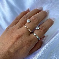 טבעת פס עם זרקון לב- כסף/רוס גולד