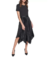 KARL LAGERFELD PARIS Women's Dress Sz XS Mixed-Media Pleated Midi Black