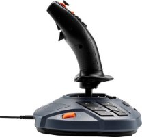 בקר טיסה Thrustmaster SimTask Farmstick Xbox/PC – בקר סימולטור אפור כהה ושחור עם ידית כפתורים כתומים וכבל חיבור