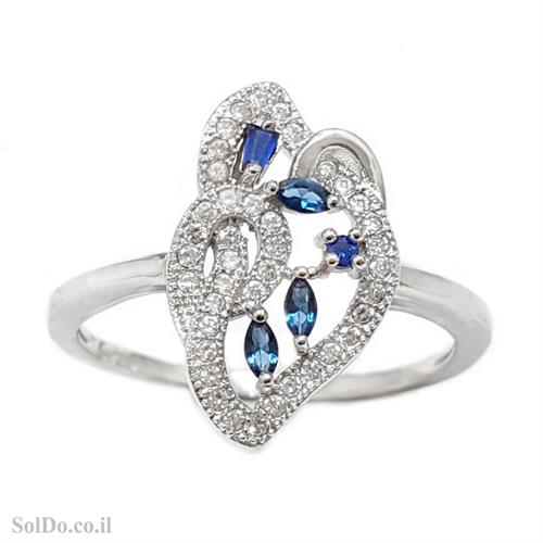 טבעת מכסף משובצת אבני זרקון כחולות ולבנות RG1628 | תכשיטי כסף 925