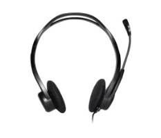 אוזניות עם מיקרופון Logitech 960 USB – אוזניות שחורות עם מיקרופון גמיש בולט מוצגות על רקע לבן