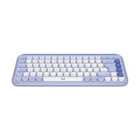מקלדת אלחוטית צבע לילך Logitech Pop Icon Keys – מקלדת בודדת בצבע לילך ולבן מונחת על רקע לבן