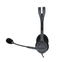 אוזניות סטריאו Logitech H111 Retail – אוזניית ראש אפורה עם מיקרופון גמיש נראית על רקע לבן