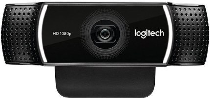 מצלמת אינטרנט עם מיקרופון Logitech C922 Pro Stream 1080p Retail – מבט חזיתי על המצלמה עם עדשה ולוגו