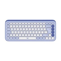 מקלדת אלחוטית צבע לילך Logitech Pop Icon Keys – המוצר מוצג מלמעלה בגווני לילך וסגול כהה עם מקשים עגולים