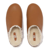 Fit Flop Chrissie Leather And Shearling Slippers Light Tan כפכפי פיט פלופ כאמל