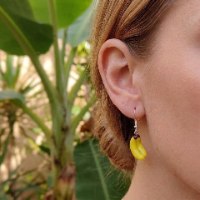 Polymer clay banana earrings, Fruit earrings, Dangle earrings, Handmade jewelry, Fimo earrings, Colorful earrings, Israeli jewelry design, Cute fruit jewelry, Banana drop earrings