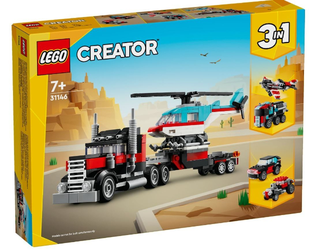 לגו קריאטור - משאית גרר עם מסוק - LEGO Creator Flatbed Truck with Helicopter 31146