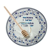 צלחת זכוכית לדבש עם רימונים