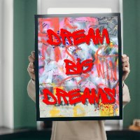 "Red Dream Graffiti" תמונת קנבס גרפיטי עם משפוט השראה אדום | הדפס מתוח מוכן לתליה - ניתן למסגר בחינם