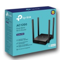 ראוטר TP-Link Archer C54 AC1200 Dual Band Wi-Fi Router – אריזת מוצר כחולה עם תמונת ראוטר שחור בעל ארבע אנטנות אלחוטיות