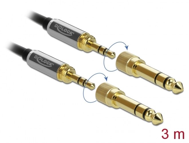 כבל אודיו Delock Stereo Jack Cable 3.5 mm 3 pin with screw adapter 6.35 mm 3 m