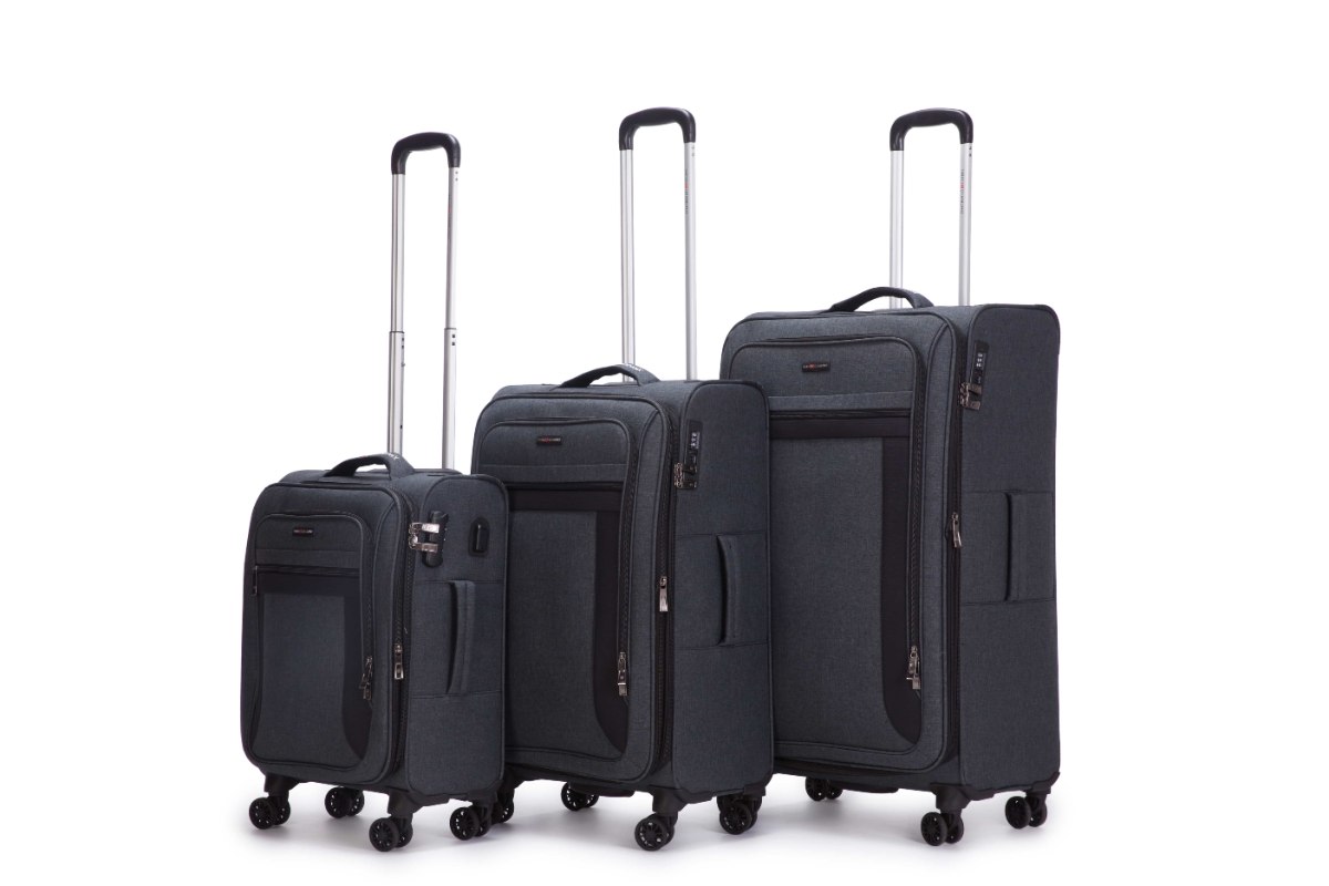 סט 3 מזוודות SWISS בד איכותיות קלות במיוחד עם מנעול TSA - שחור