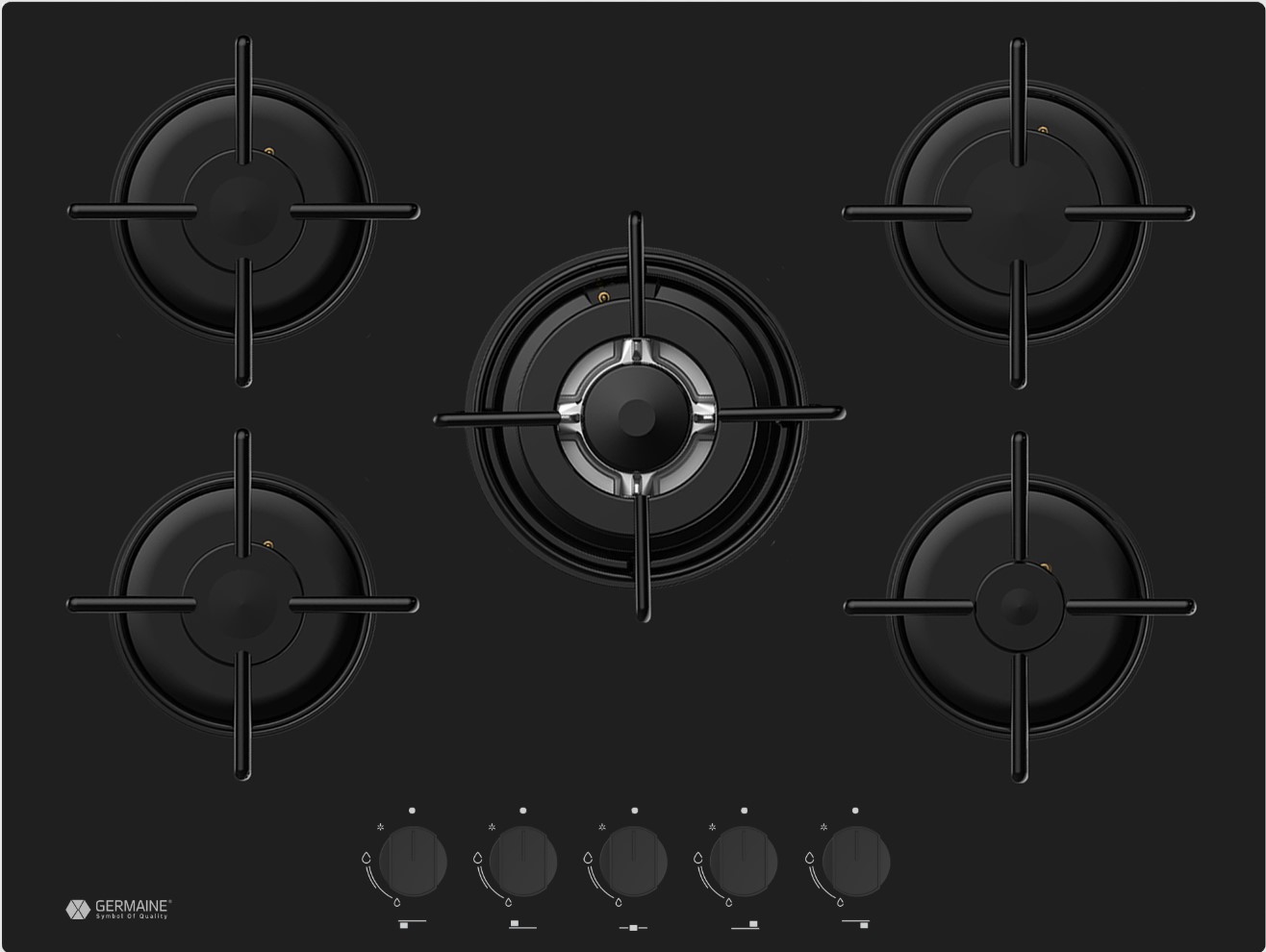 כיריים גז 5 להבות זכוכית שחורה גרמיין Germaine GER-HOB-5-ZONE-GLB