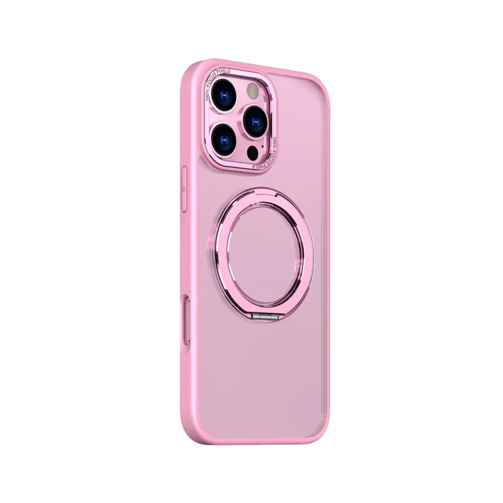 כיסוי ורוד עבור Miracase Miraring iPhone 16 Pro – פריט בודד עם גב ורוד שקוף וטבעת אחיזה עגולה אלחוטית