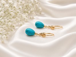 עגילי טורקיז טיפה תלויים מגולד פיילד 14K
