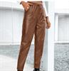 חום - מכנסי עור רחבים לנשים
