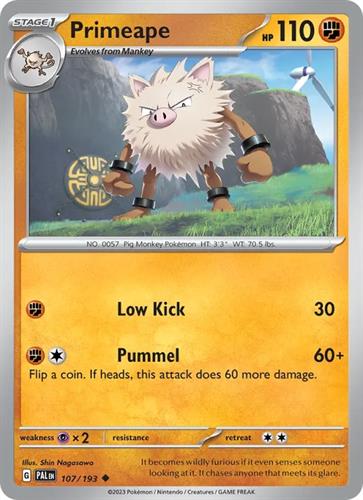 קלף בודד single פוקימון - primeape - Paldea Evolved - 107/193