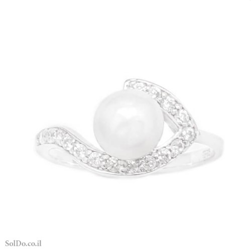 טבעת מכסף משובצת פנינה לבנה וזרקונים RG9097 | תכשיטי כסף 925 | טבעות עם פנינה