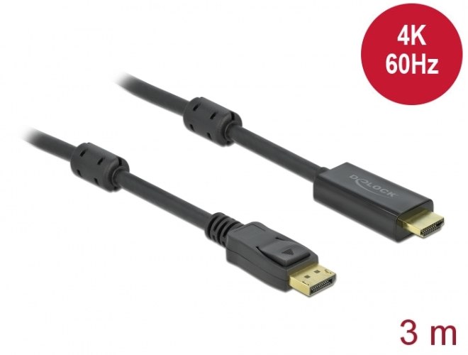 כבל מסך אקטיבי Delock Active DisplayPort 1.2 to HDMI Cable 4K 60 Hz 3 m