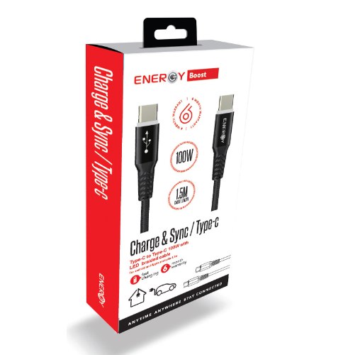 כבל טעינה\נתונים באורך 3 מטר ENERGY TYPE-C TO TYPE-C