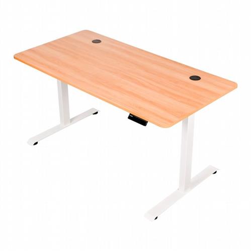 שולחן עבודה מתכוונן חשמלי דו מנועי STANDLY Z1 רגליים לבנות ופלטת עץ טבעי 140 ס"מ