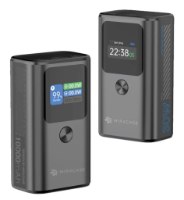 סוללת טעינה Miracase MPB10PD30W – שני מטעני גיבוי אפורים עם מסכים מוארים המציגים נתוני טעינה שונים עם USB