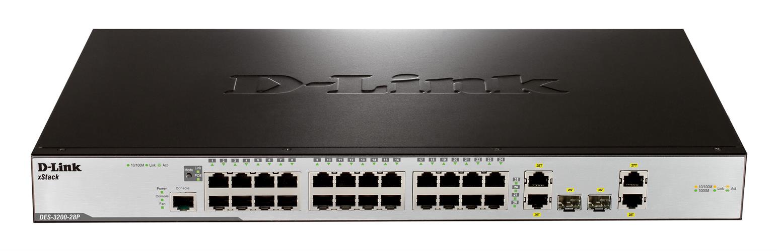 Switch 24 Port 10/100 (24X PoE) + 2 x Giga ports + 2 Combo SFP/Giga ports, Full L2 Managed