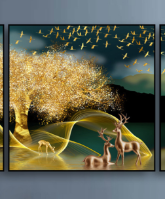 המיוחדים שלנו! "עץ הזהב" | תמונת קנבס מחולקת דקורטיבית של נוף סוריאליסטי מוזהב