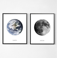 זוג תמונות קנבס צילום מהחלל של ירח וכדור הארץ  "The Blue And The Gray Star" | תמונות לבית