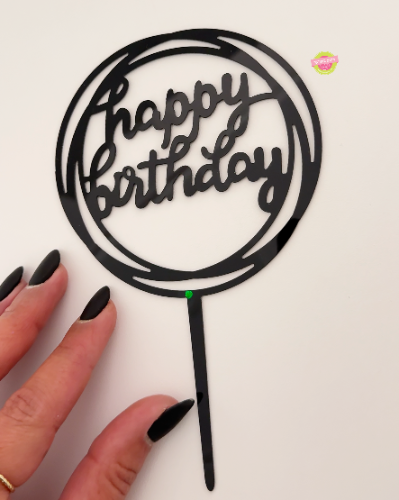 טופר לעוגה עגול Happy Birthday שחור