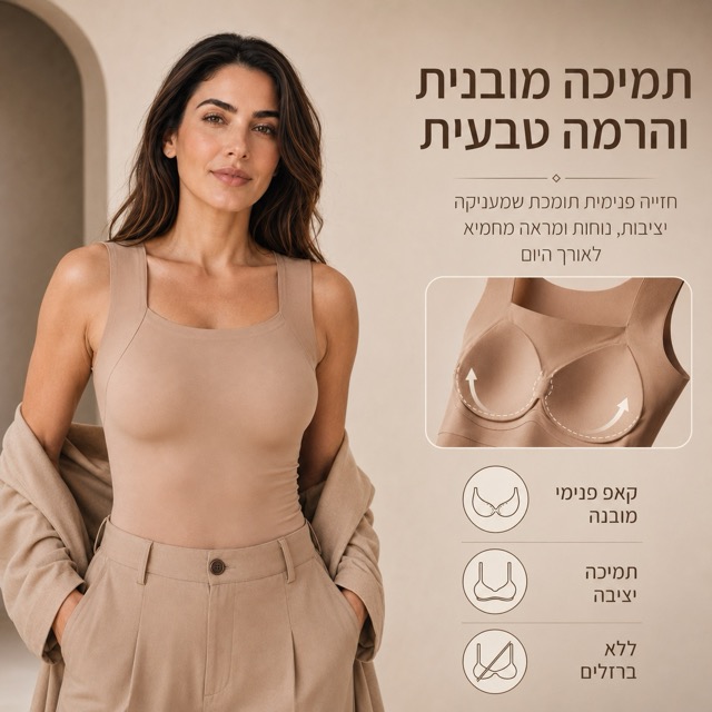 גופייה מחטבת עם חזייה מובנית לנשים