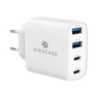 מטען קיר וכבל Miracase 40W USB-C MWC40W – מטען קיר לבן בעל ארבעה חיבורי טעינה כולל שני חיבורי USB-C