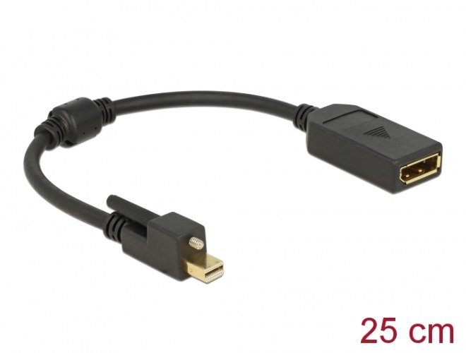 כבל מתאם שחור Delock Mini DisplayPort 1.2 male To DisplayPort 1.2 female with screw