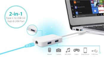 מתאם כרטיס רשת מהיר Edimax EU-4308 - USB-C to 3-Port USB 3.0 Gigabit Ethernet Hub