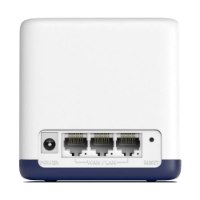 רואטר מארז זוגי Mercusys Halo H50G AC1900 – מבט אחורי על רואטר יחיד בצבע לבן וכחול המציג את יציאות החיבור 4K