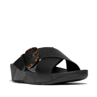 Fit Flop Lulu Resin Buckle Cross Slides פיט פלופ לולו אבזם קרוס שחור
