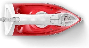 מגהץ אדים Philips EasySpeed GC1742 – מגהץ אדים אדום ולבן נראה מלמעלה עם כבל חשמל על רקע לבן